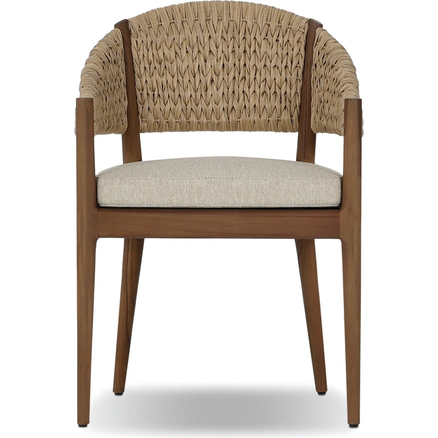 002 SI-2531588 | Additional Silo | Atwood Outdoor Dining Armchair by Four Hands in ellor beige, stained toasted brown-fsc, coastal weave. Made from 100% olefin, solid fsc®-certified teak, 100% polyethylene in a unique style.