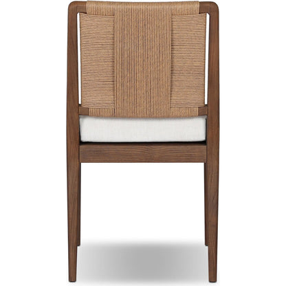 Rothler Outdoor Dining Chair by Four Hands in vergo cream, stained toasted brown-fsc, textured sand. Made from 100% polyester, solid fsc®-certified teak, 100% polyethylene in a unique style.