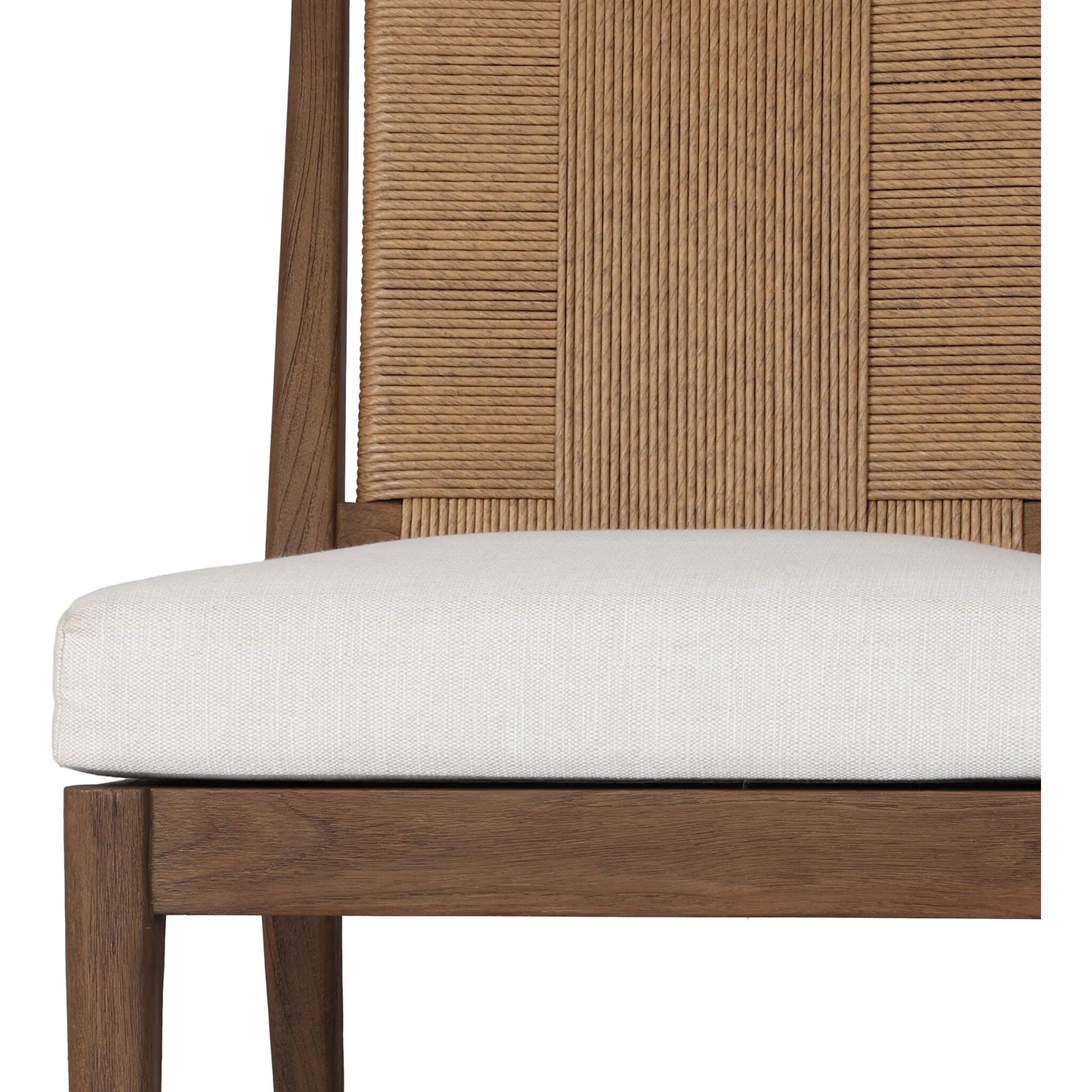 Rothler Outdoor Dining Chair by Four Hands in vergo cream, stained toasted brown-fsc, textured sand. Made from 100% polyester, solid fsc®-certified teak, 100% polyethylene in a unique style.