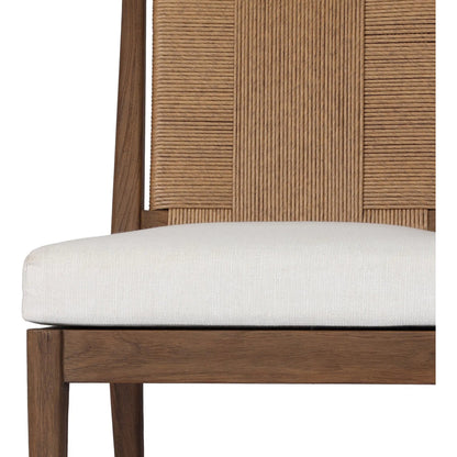 Rothler Outdoor Dining Chair by Four Hands in vergo cream, stained toasted brown-fsc, textured sand. Made from 100% polyester, solid fsc®-certified teak, 100% polyethylene in a unique style.