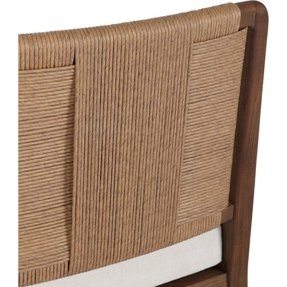 Rothler Outdoor Dining Chair by Four Hands in vergo cream, stained toasted brown-fsc, textured sand. Made from 100% polyester, solid fsc®-certified teak, 100% polyethylene in a unique style.