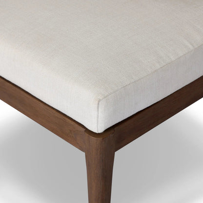 Rothler Outdoor Dining Chair by Four Hands in vergo cream, stained toasted brown-fsc, textured sand. Made from 100% polyester, solid fsc®-certified teak, 100% polyethylene in a unique style.