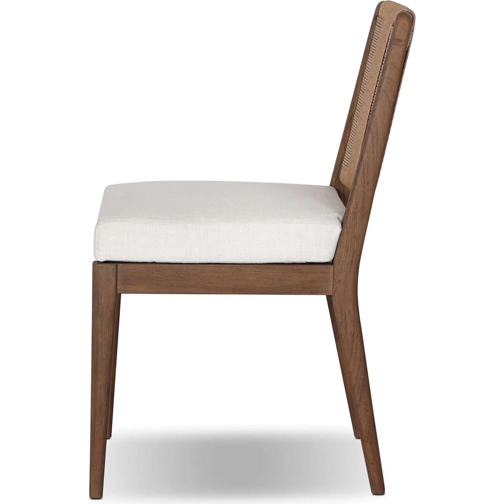 Rothler Outdoor Dining Chair by Four Hands in vergo cream, stained toasted brown-fsc, textured sand. Made from 100% polyester, solid fsc®-certified teak, 100% polyethylene in a unique style.