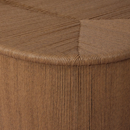 Taum Outdoor Coffee Table by Four Hands in textured sand. Made from 100% polyethylene in a unique style.