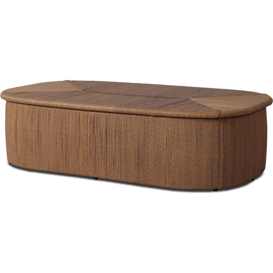 Taum Outdoor Coffee Table by Four Hands in textured sand. Made from 100% polyethylene in a unique style.