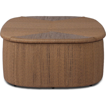 Taum Outdoor Coffee Table by Four Hands in textured sand. Made from 100% polyethylene in a unique style.