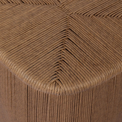 Taum Outdoor Stool by Four Hands in textured sand. Made from 100% polyethylene in a unique style.