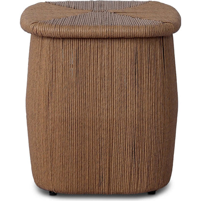 Taum Outdoor Stool by Four Hands in textured sand. Made from 100% polyethylene in a unique style.
