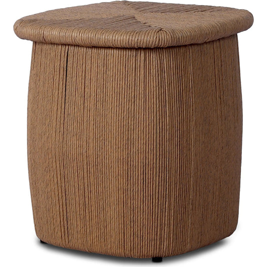 Taum Outdoor Stool by Four Hands in textured sand. Made from 100% polyethylene in a unique style.