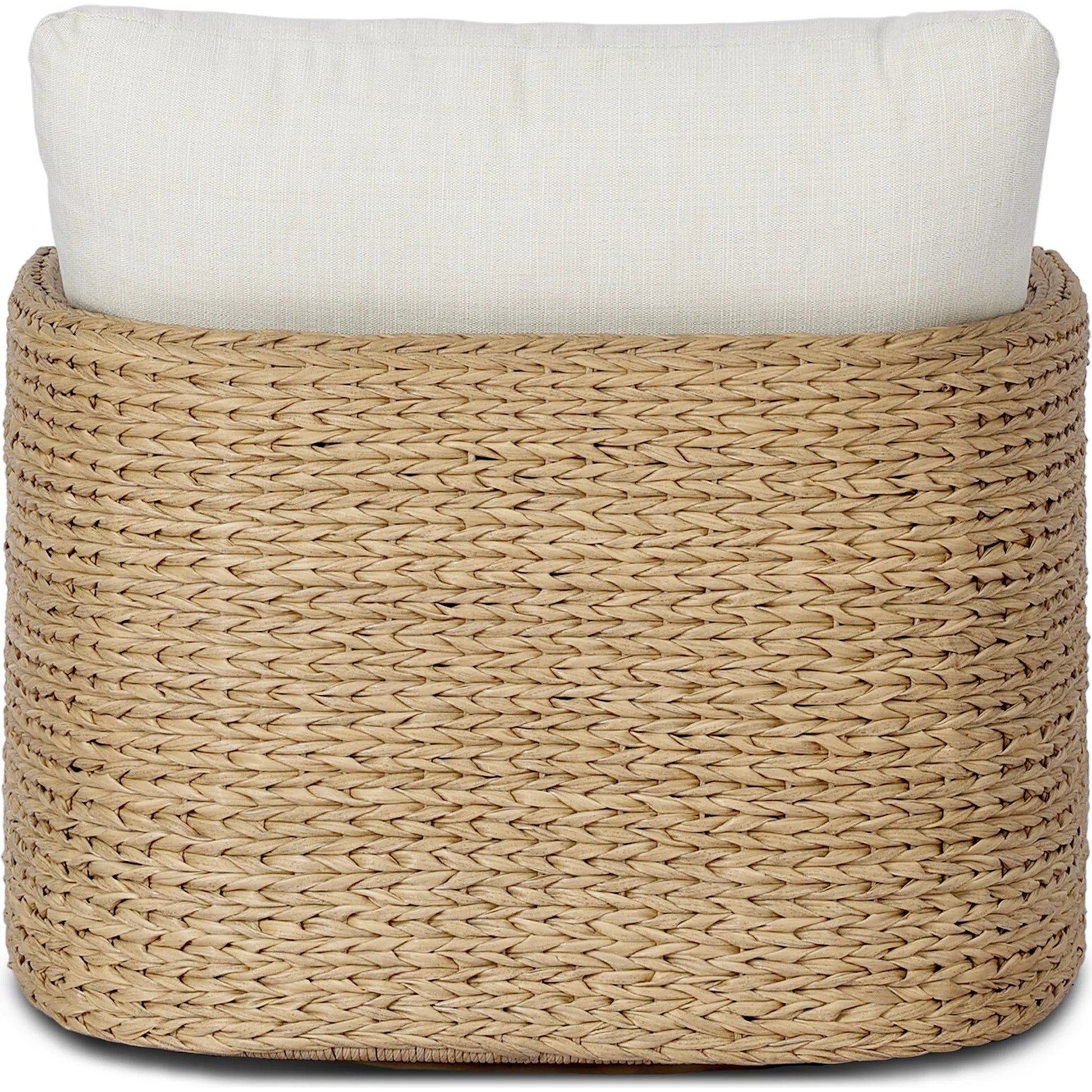 Caney Outdoor Swivel Chair by Four Hands in coastal weave, vergo cream. Made from 100% polyethylene, 100% polyester in a rustic style.