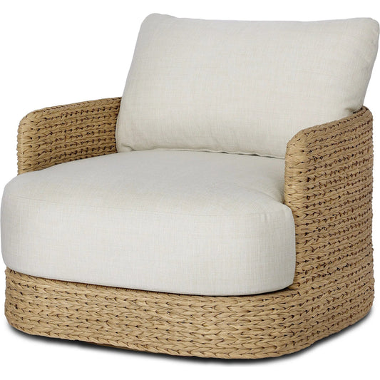 Caney Outdoor Swivel Chair by Four Hands in coastal weave, vergo cream. Made from 100% polyethylene, 100% polyester in a unique style.