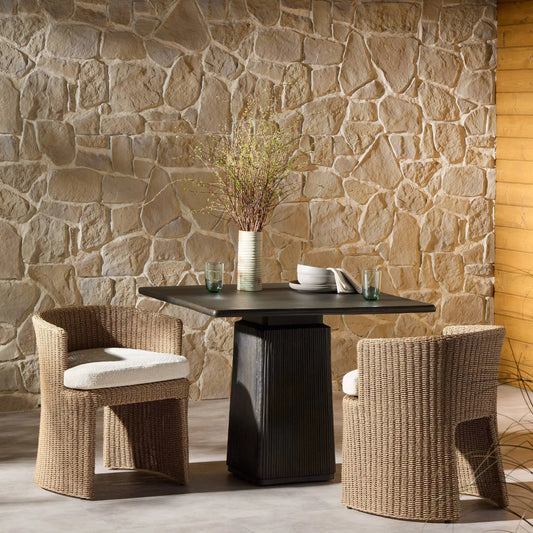 Thora Outdoor Dining Chair by Four Hands in vada cream, faux dark hyacinth. Made from 100% olefin, 100% polyethylene in a unique style.