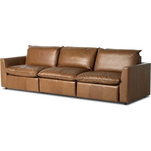Kosa Power Recliner 3-Piece Sectional by Four Hands in sonoma chestnut. Made from top grain leather in a traditional style.