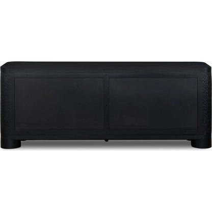 Shevall Sideboard by Four Hands in black wash, carved black mango. Made from solid mango in a unique style.