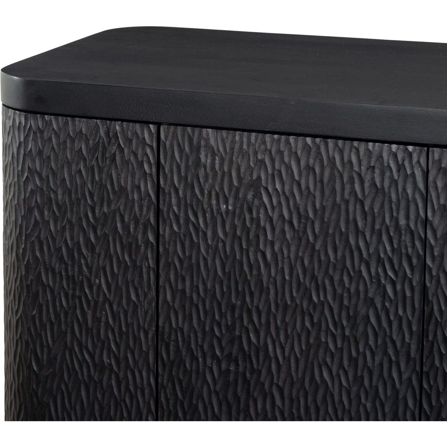 006 SI-2531700 | Closeup | Shevall Sideboard by Four Hands in black wash, carved black mango. Made from solid mango in a unique style.