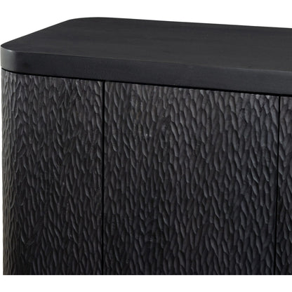Shevall Sideboard by Four Hands in black wash, carved black mango. Made from solid mango in a unique style.