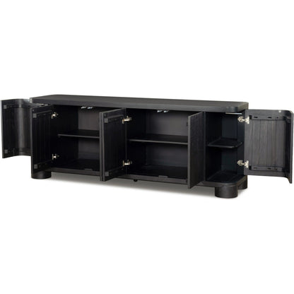 Shevall Sideboard by Four Hands in black wash, carved black mango. Made from solid mango in a unique style.