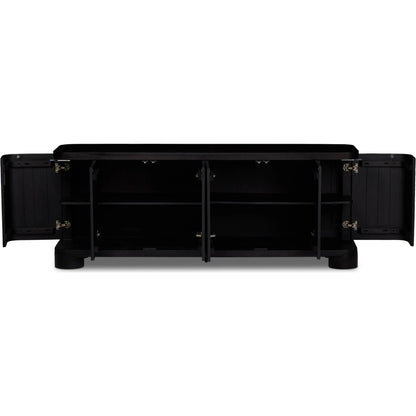 Shevall Sideboard by Four Hands in black wash, carved black mango. Made from solid mango in a unique style.