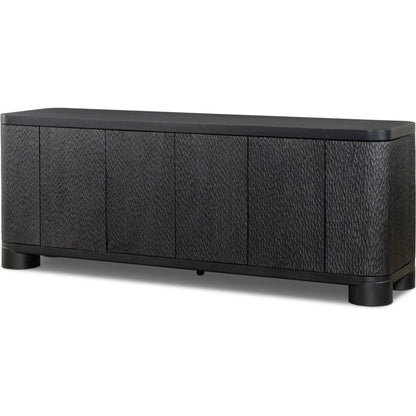 Shevall Sideboard by Four Hands in black wash, carved black mango. Made from solid mango in a unique style.