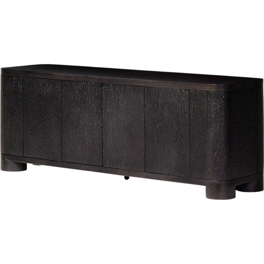 Shevall Sideboard by Four Hands in black wash, carved black mango. Made from solid mango in a unique style.