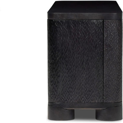 Shevall Sideboard by Four Hands in black wash, carved black mango. Made from solid mango in a unique style.