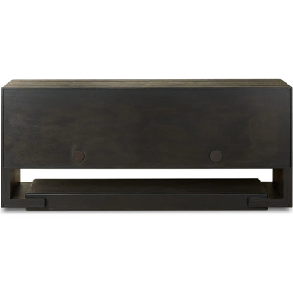 Zaki Sideboard by Four Hands in smoked black veneer, smoked black solid. Made from oak veneer, solid oak in a unique style.