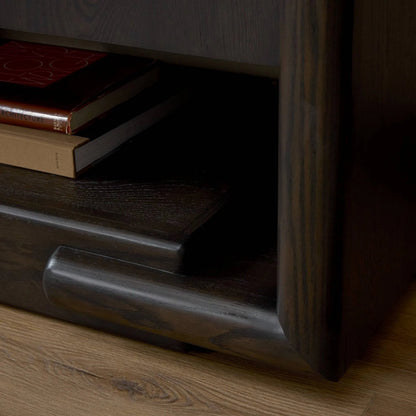 Zaki Sideboard by Four Hands in smoked black veneer, smoked black solid. Made from oak veneer, solid oak in a unique style.