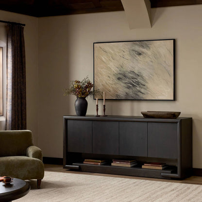 Zaki Sideboard by Four Hands in smoked black veneer, smoked black solid. Made from oak veneer, solid oak in a unique style.