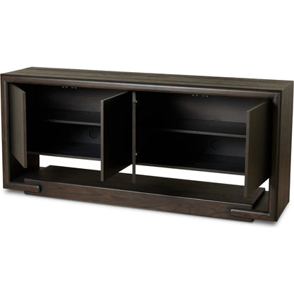 Zaki Sideboard by Four Hands in smoked black veneer, smoked black solid. Made from oak veneer, solid oak in a unique style.