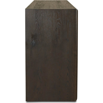 Zaki Sideboard by Four Hands in smoked black veneer, smoked black solid. Made from oak veneer, solid oak in a unique style.