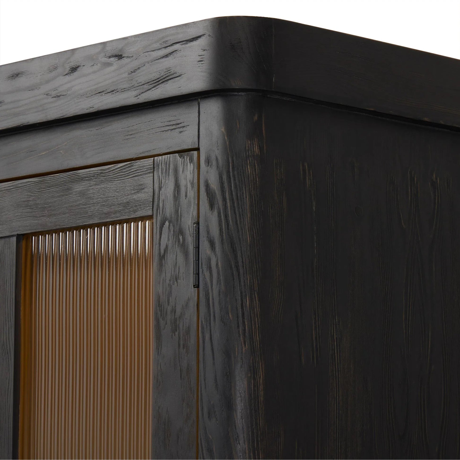 Leopold Cabinet by Four Hands in black hemlock, tempered glass, sandy hemlock. Made from hemlock solid, tempered glass in a unique style.