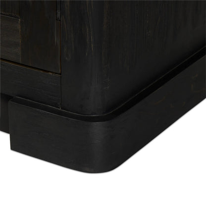 Leopold Cabinet by Four Hands in black hemlock, tempered glass, sandy hemlock. Made from hemlock solid, tempered glass in a unique style.