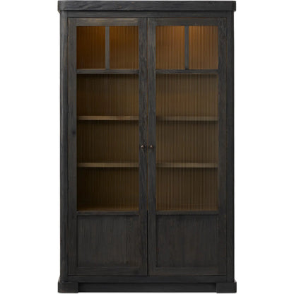 Leopold Cabinet by Four Hands in black hemlock, tempered glass, sandy hemlock. Made from hemlock solid, tempered glass in a unique style.