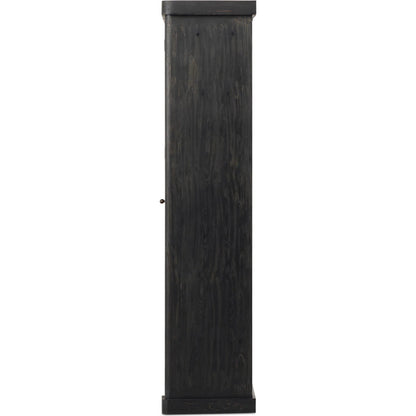 Leopold Cabinet by Four Hands in black hemlock, tempered glass, sandy hemlock. Made from hemlock solid, tempered glass in a unique style.