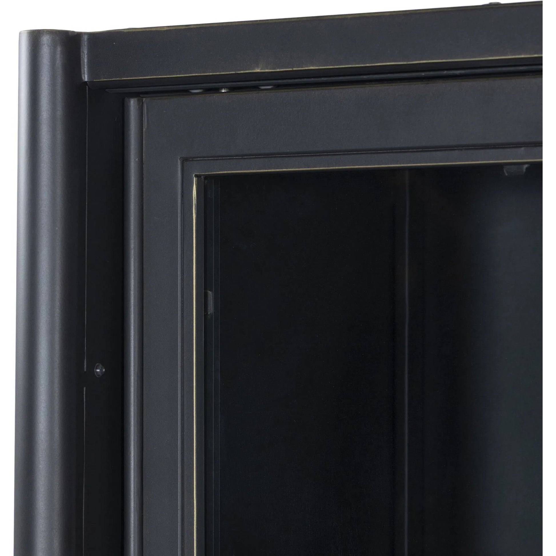 Saxon Cabinet by Four Hands in brushed bronze patina, tempered glass. Made from iron, tempered glass in a unique style.