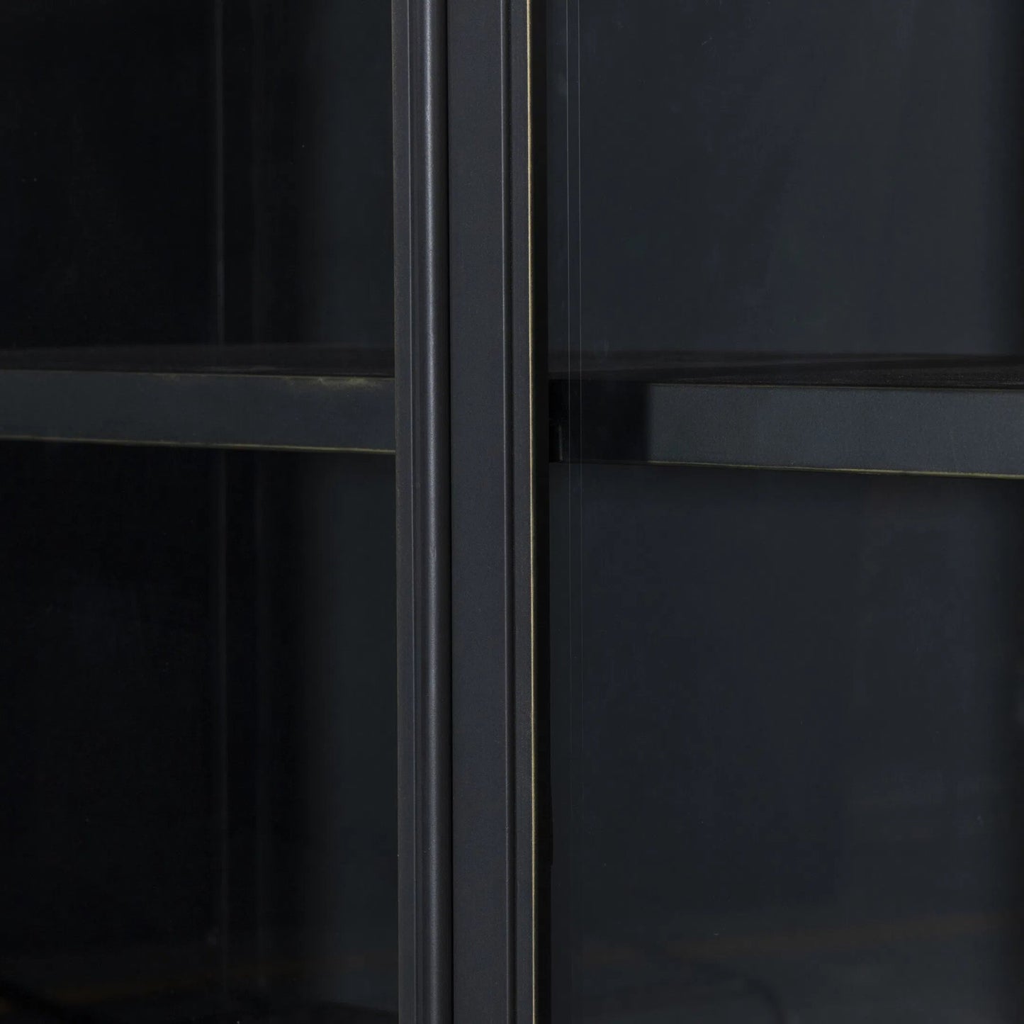 010 SI-2531699 | Closeup | Saxon Cabinet by Four Hands in brushed bronze patina, tempered glass. Made from iron, tempered glass in a unique style.
