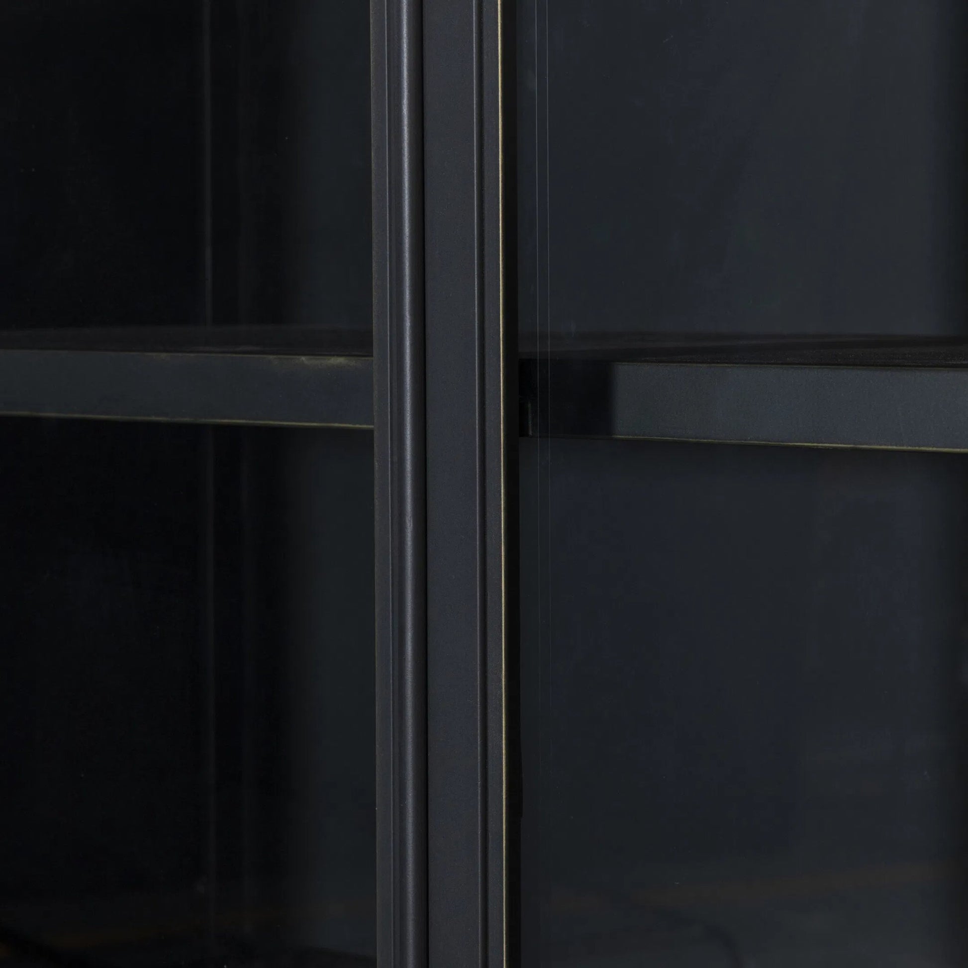 Saxon Cabinet by Four Hands in brushed bronze patina, tempered glass. Made from iron, tempered glass in a unique style.