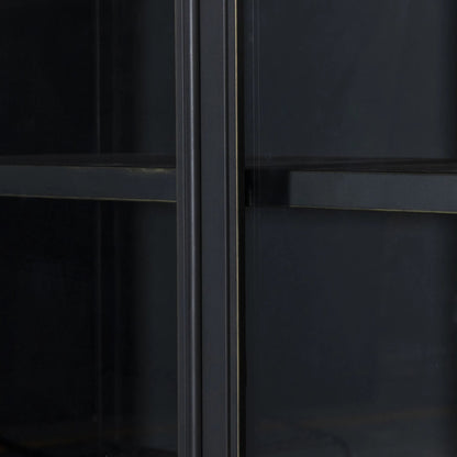 Saxon Cabinet by Four Hands in brushed bronze patina, tempered glass. Made from iron, tempered glass in a unique style.