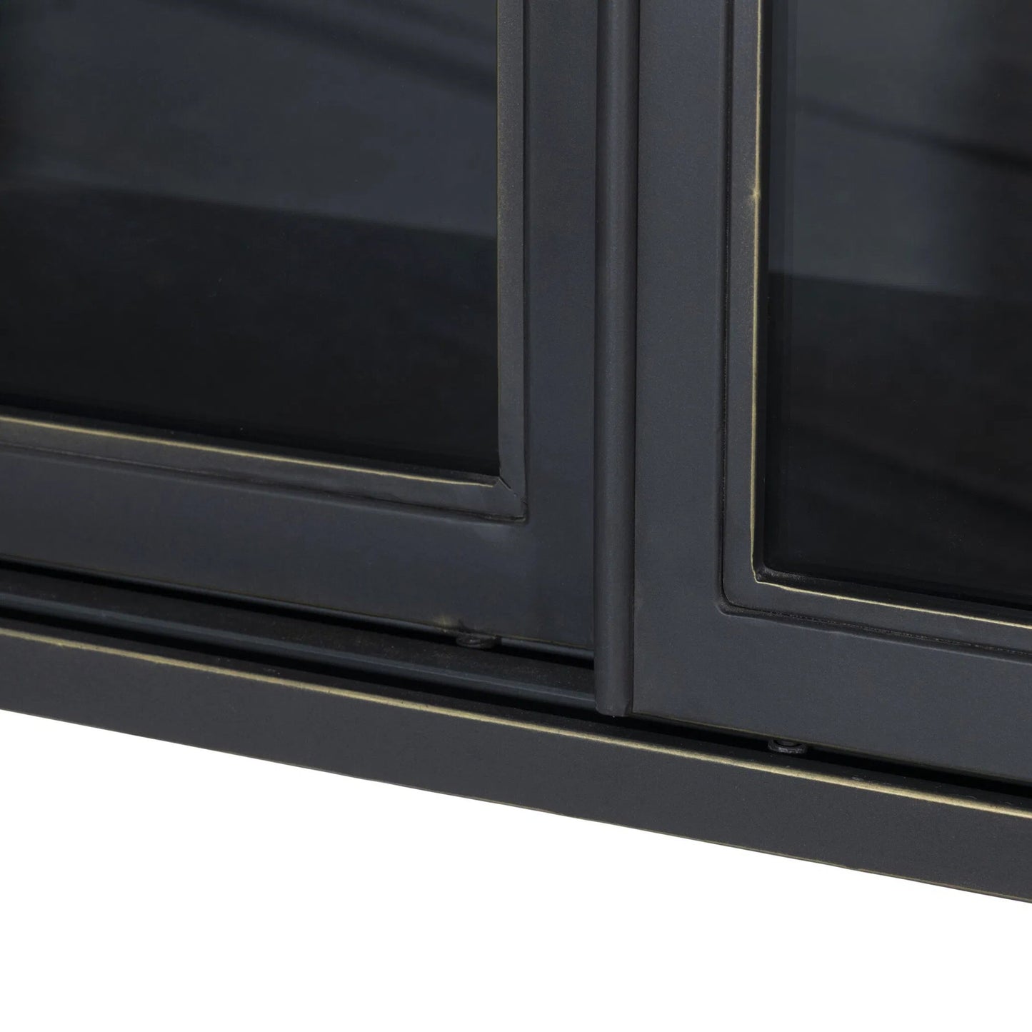 011 SI-2531699 | Closeup | Saxon Cabinet by Four Hands in brushed bronze patina, tempered glass. Made from iron, tempered glass in a unique style.