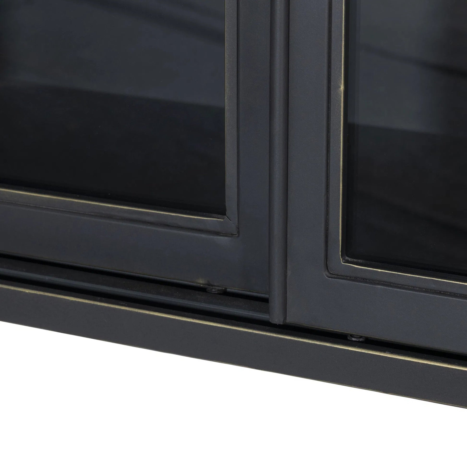 Saxon Cabinet by Four Hands in brushed bronze patina, tempered glass. Made from iron, tempered glass in a unique style.