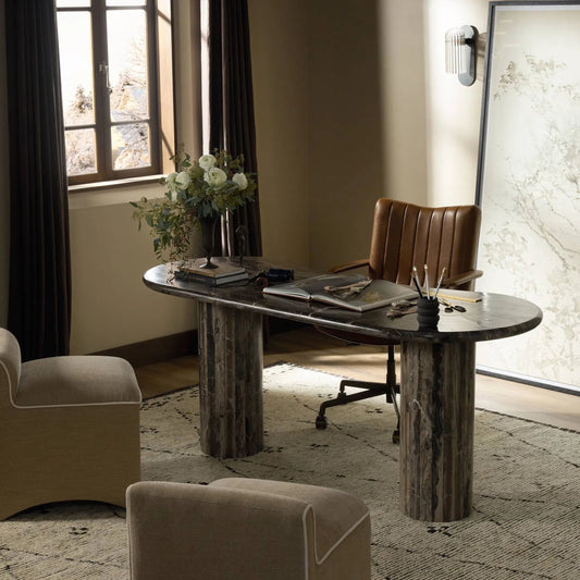 Ponce Desk by Four Hands in rocky brown marble. Made from solid marble in a unique style.
