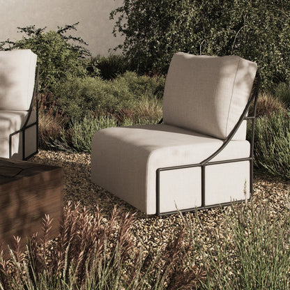 Enola Outdoor Swivel Chair by Four Hands in vergo cream, bronze steel. Made from 100% polyester, steel in a unique style.
