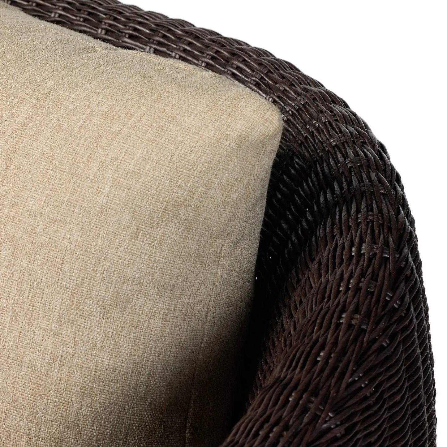 005 SI-2531606 | Closeup | Cyra Outdoor Swivel Chair by Four Hands in alessi buff, java weave. Made from 100% polypropylene, 100% polyethylene in a unique style.