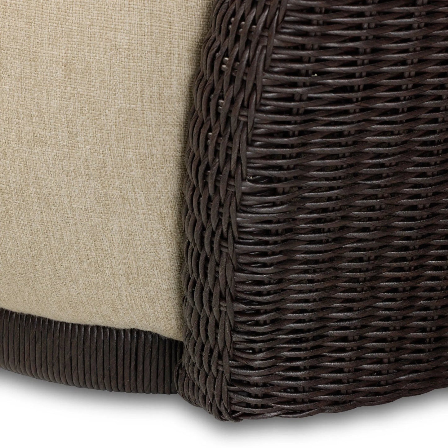 008 SI-2531606 | Closeup | Cyra Outdoor Swivel Chair by Four Hands in alessi buff, java weave. Made from 100% polypropylene, 100% polyethylene in a unique style.