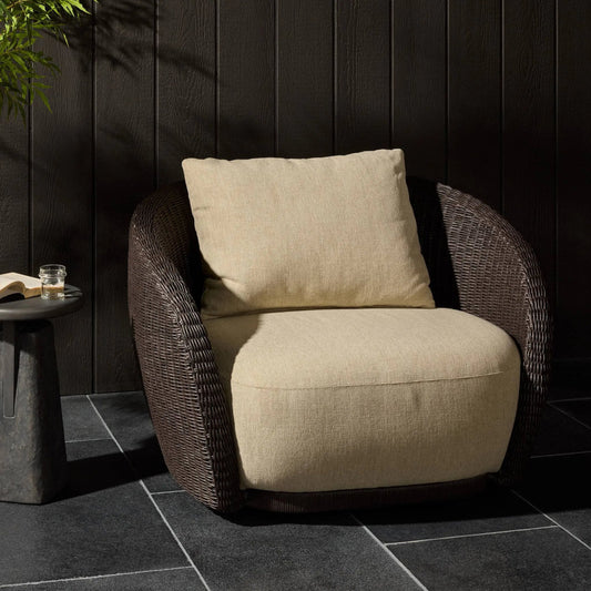 Cyra Outdoor Swivel Chair by Four Hands in alessi buff, java weave. Made from 100% polypropylene, 100% polyethylene in a unique style.