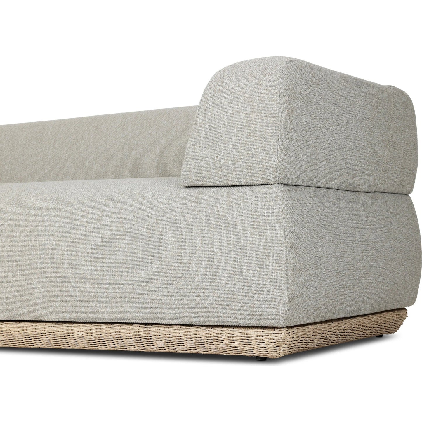 006 SI-2531619 | Closeup | Evander Outdoor Sofa by Four Hands in ramiro ecru, vintage white. Made from 100% polypropylene, 100% polyethylene in a unique style.