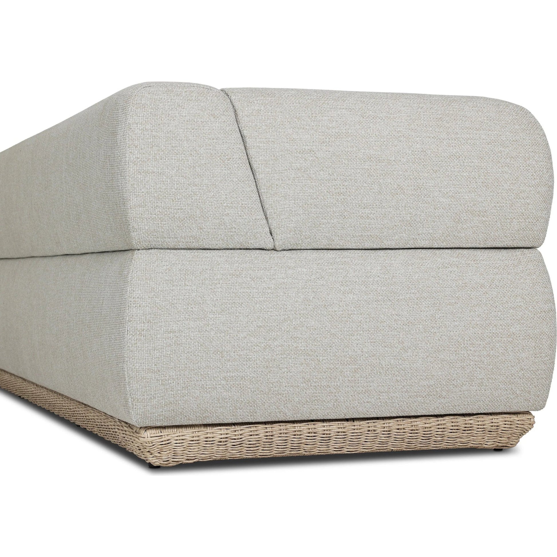 Evander Outdoor Sofa by Four Hands in ramiro ecru, vintage white. Made from 100% polypropylene, 100% polyethylene in a unique style.