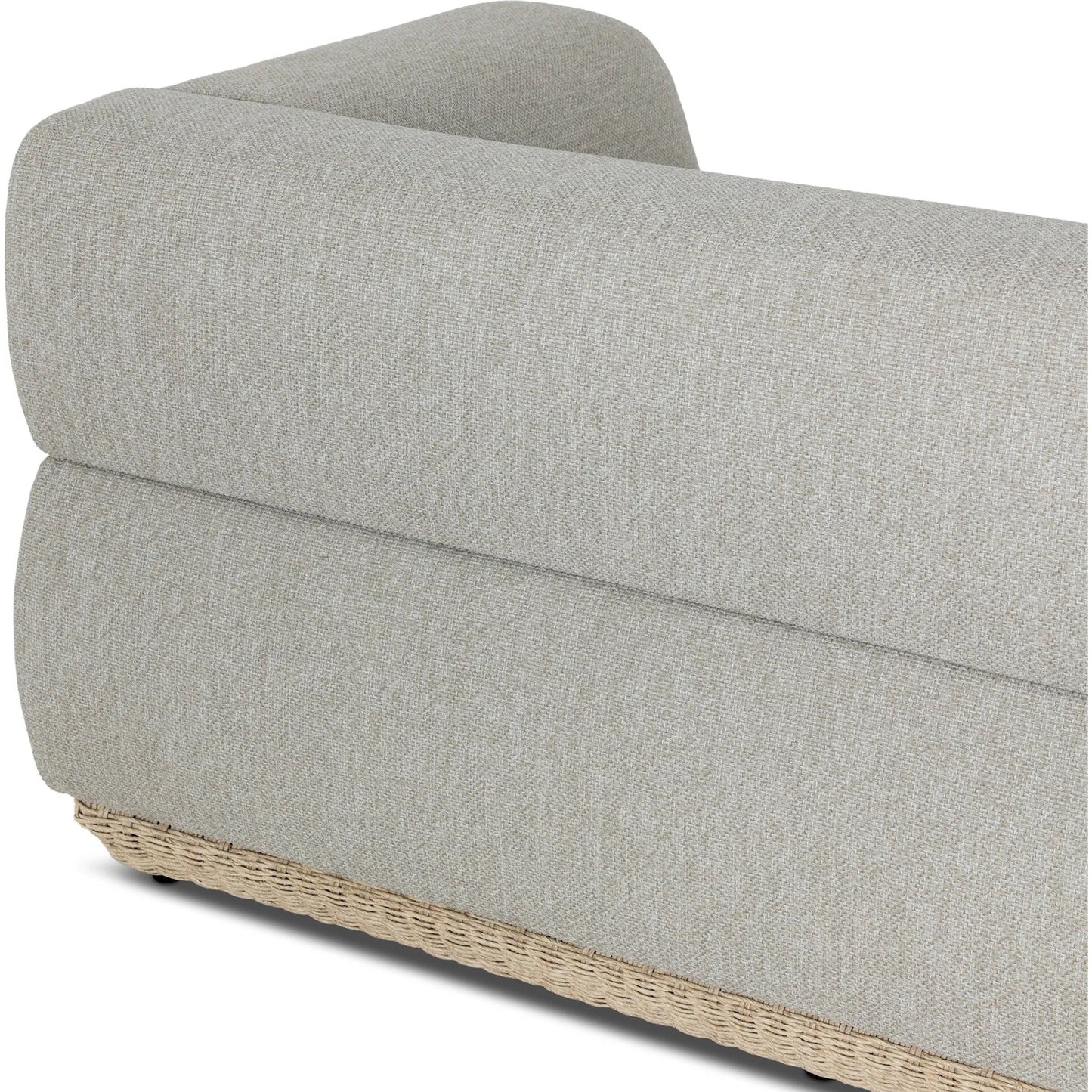 009 SI-2531619 | Closeup | Evander Outdoor Sofa by Four Hands in ramiro ecru, vintage white. Made from 100% polypropylene, 100% polyethylene in a unique style.