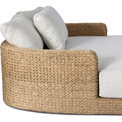 Caney Outdoor Double Chaise by Four Hands in vergo cream, coastal weave. Made from 100% polyester, 100% polyethylene in a rustic style.