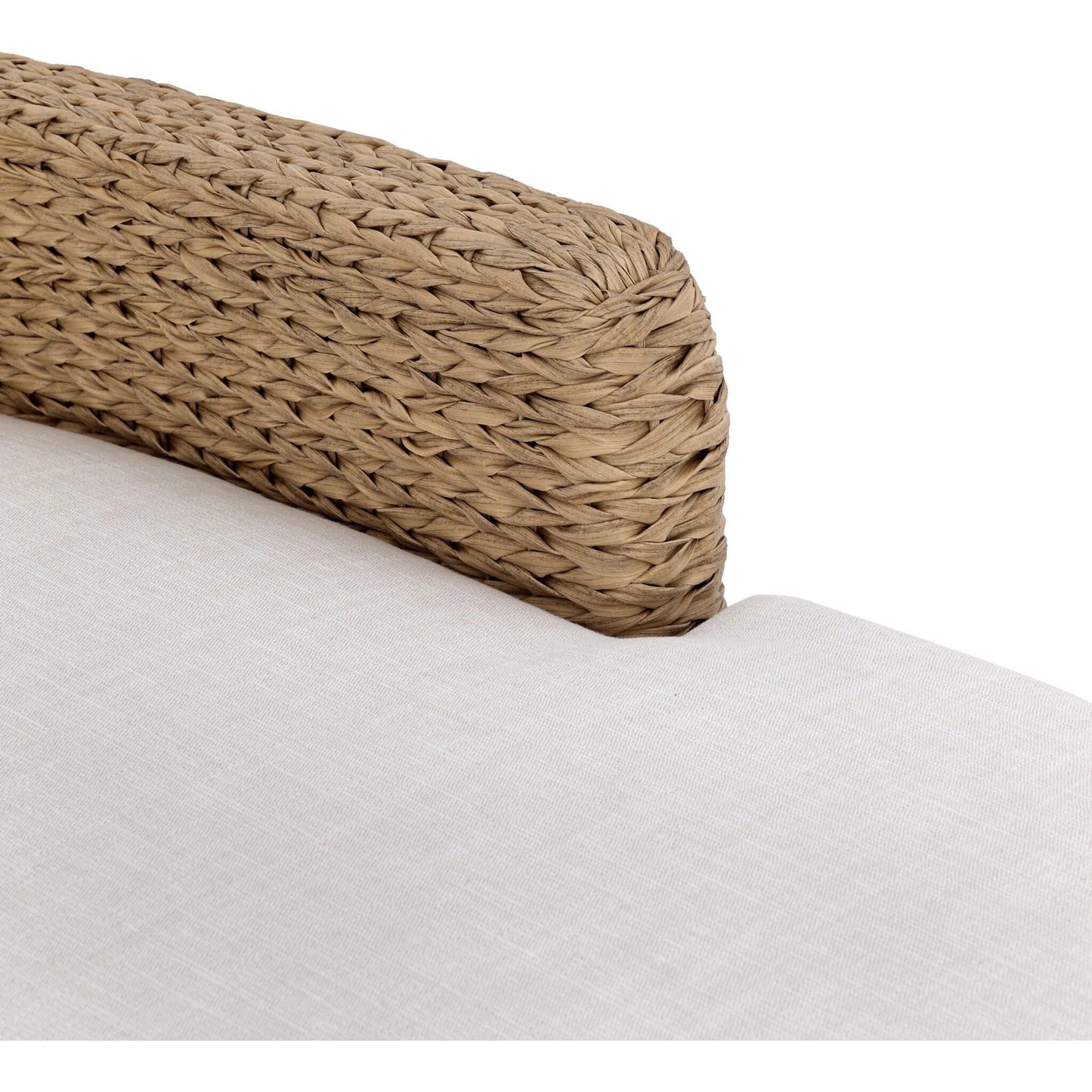011 SI-2531600 | Closeup | Caney Outdoor Double Chaise by Four Hands in vergo cream, coastal weave. Made from 100% polyester, 100% polyethylene in a rustic style.